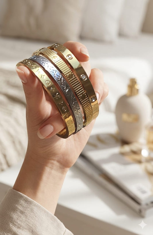 Stack of trendy handcuffs